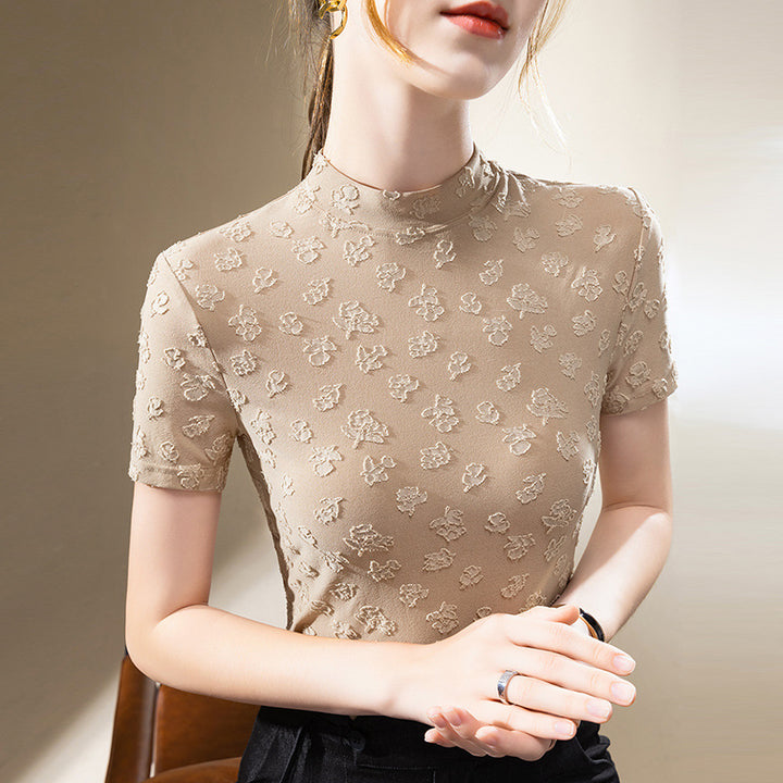 Dame Kortærmet T-shirt med elegant 3D-blomsterprint og tætsiddende snit Stilla