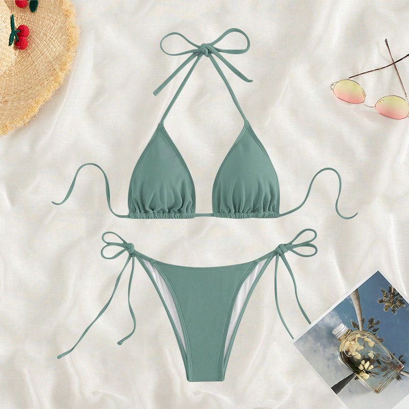 Dame trekant-bikini med justerbare bindebånd og høj udskæring Skovae
