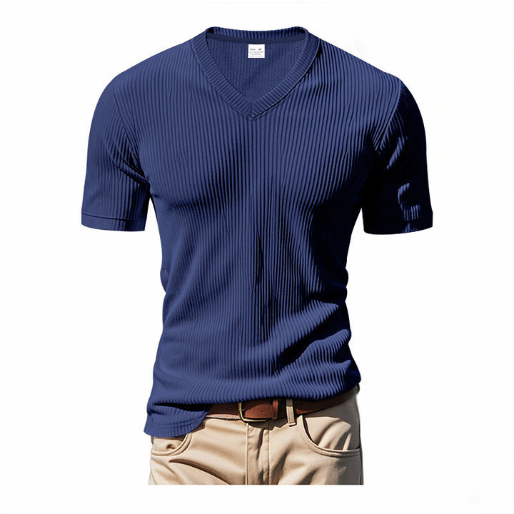 Herrer V-Hals T-Shirt med struktureret ribmønster Stilla