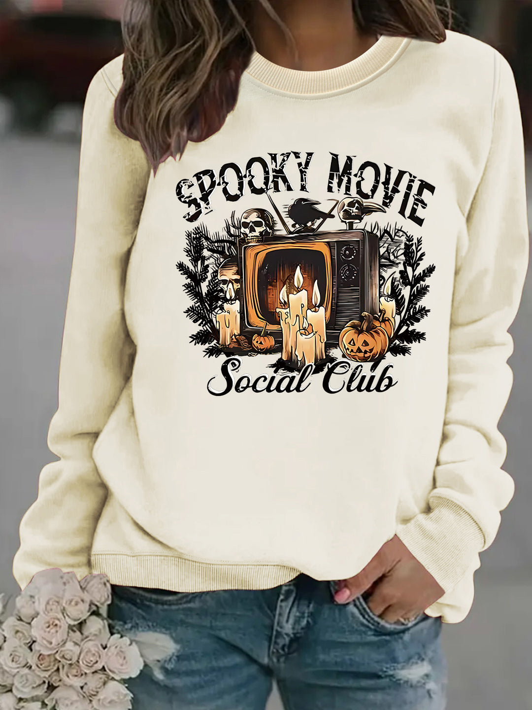 Dame sweatshirt med skræmmende film motiv og afslappet skæring Stilla