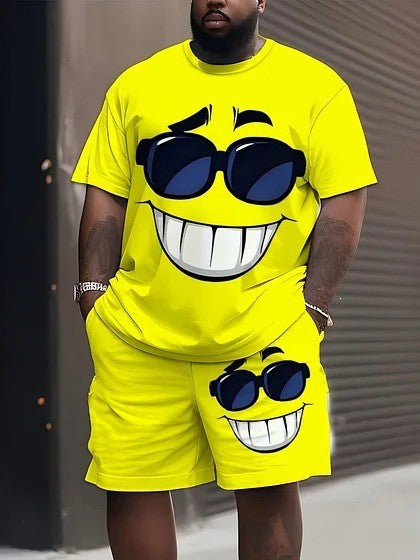 Herrer casual fritids sæt med stort smiley solbrille print Skovae