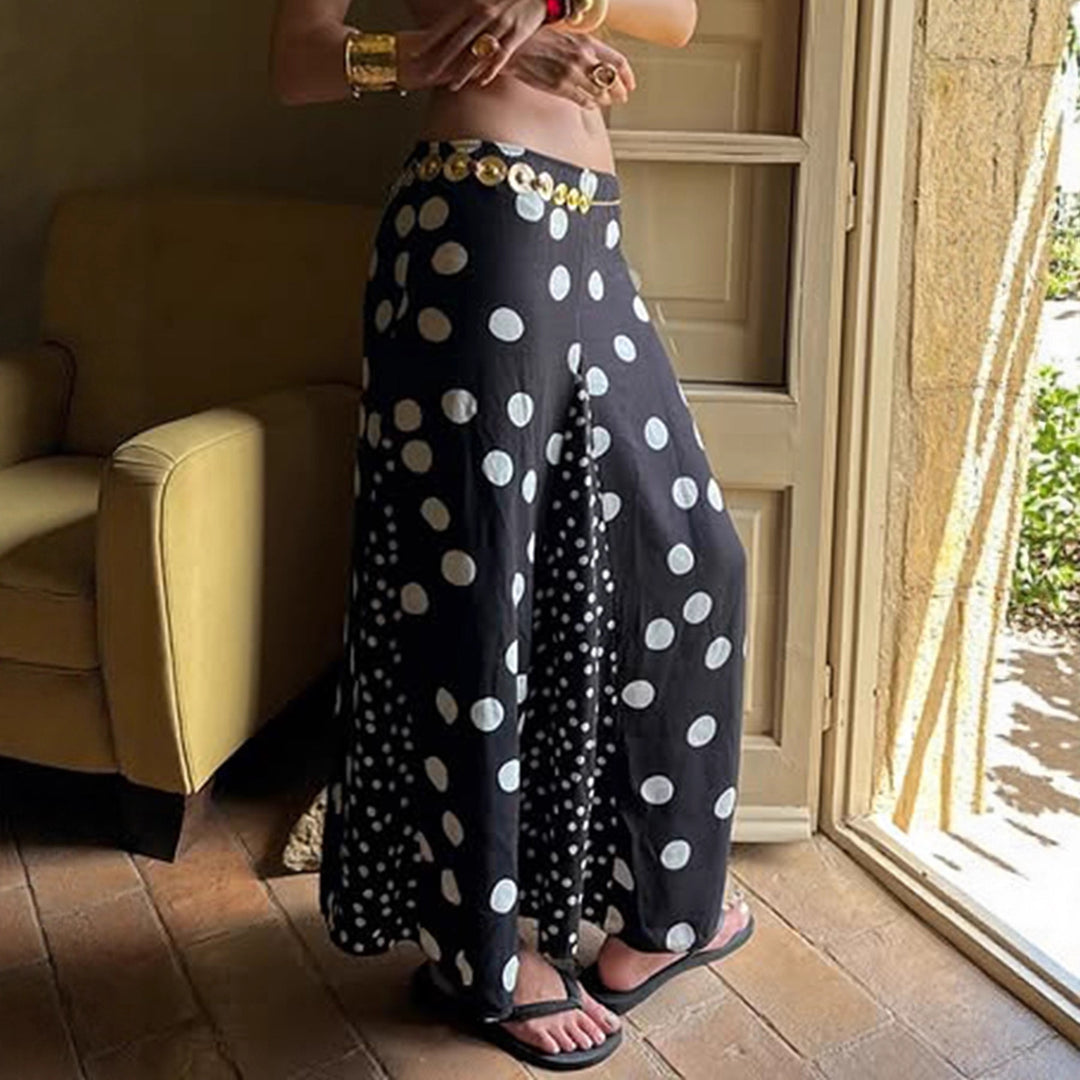 Dame maxiskørt med kontrasterende polka-dot design og bred skæring Skovae