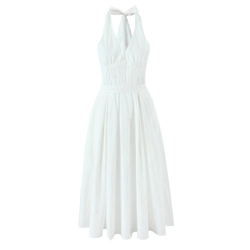 Dame elegant halterneckkjole med svajende skirt og taljebånd Stilla