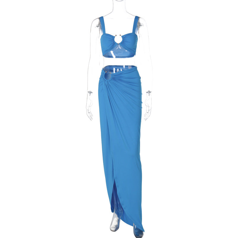Dame Off-Shoulder Crop-Top og Maxi-Nederdel Sæt med elegant slids Stilla