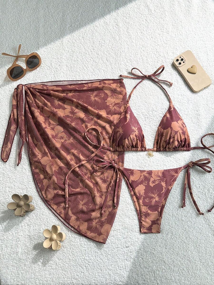 Dame Triangle-Bikini-Sæt med justerbare stropper og indpakningstykke Skovae
