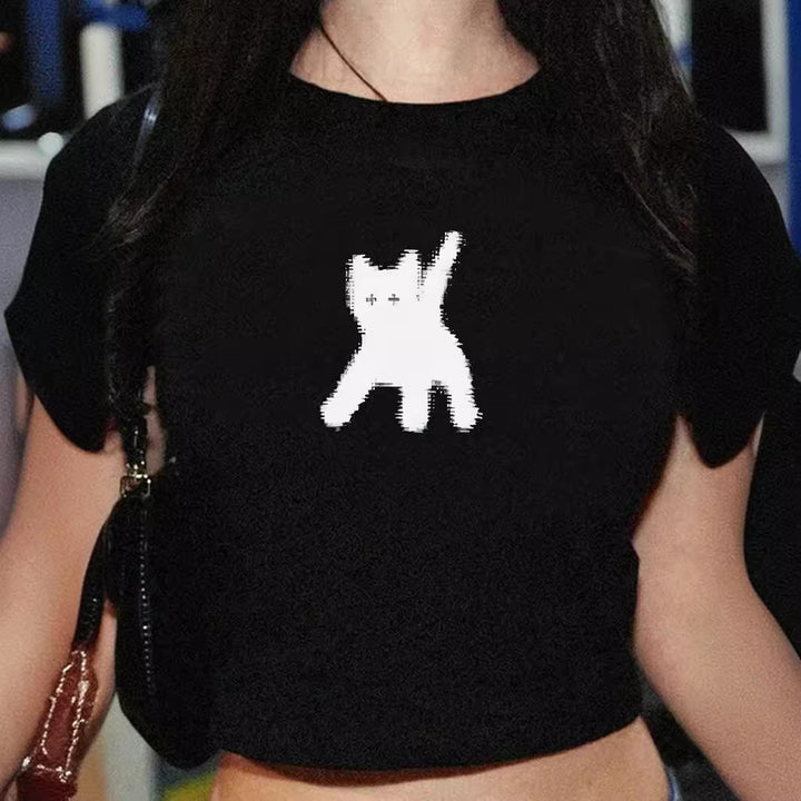 Dame Crop-T-Shirt med iøjnefaldende statement-print Skovae