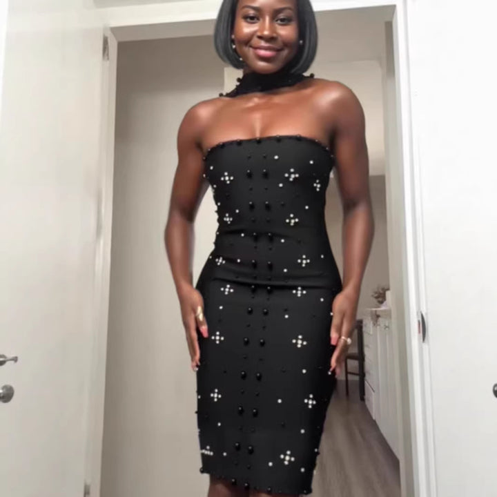 Dame Couture Maxikjole med glitrende paljetter og strapless design Skovae