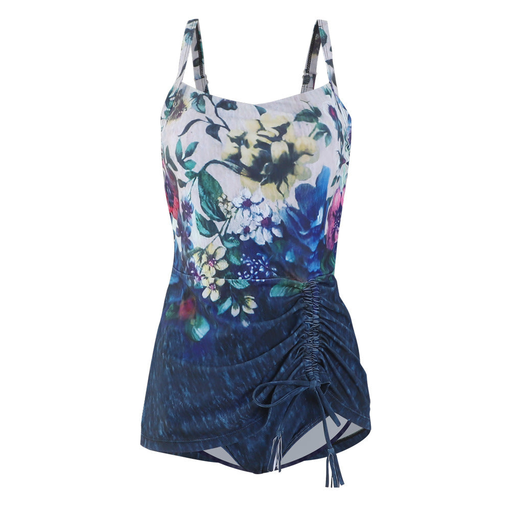 Kvinder Elegant Tank-Badedragt med ensidig rynkning og blomsterdesign Stilla