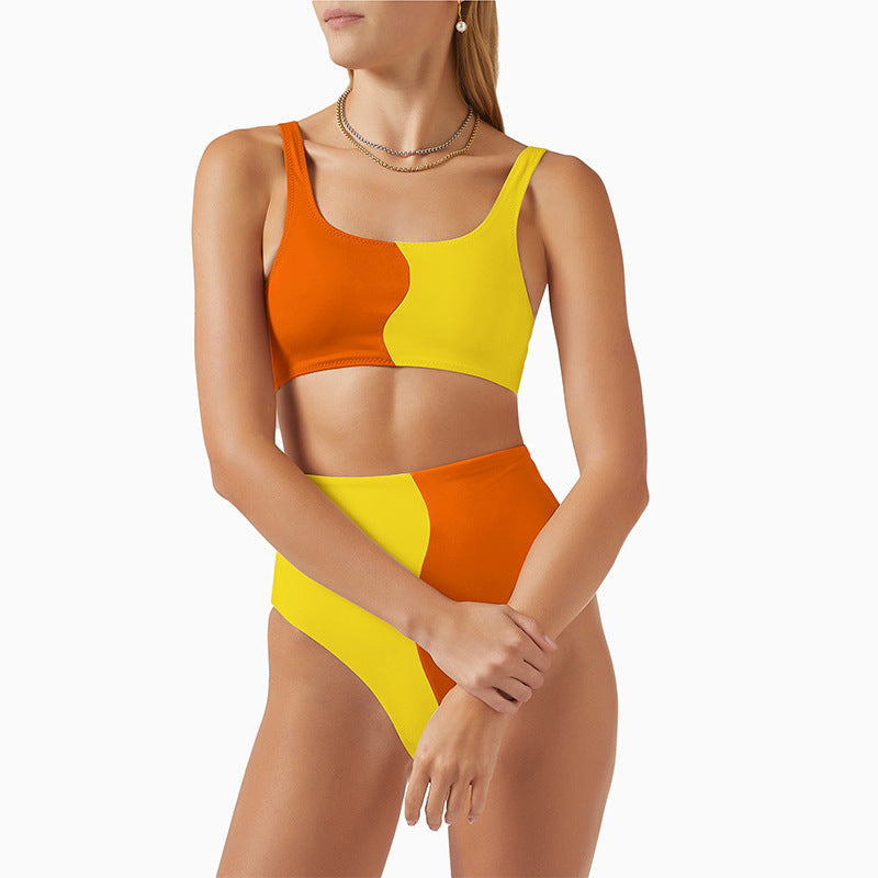 Dame bikini-sæt med stilfuldt farveblokdesign og høj talje Stilla