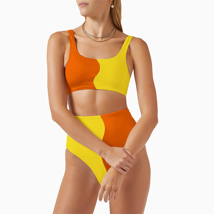 Dame bikini-sæt med stilfuldt farveblokdesign og høj talje Stilla
