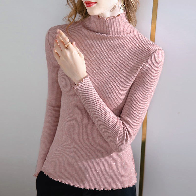 Dame rullekrave sweater med fin ribstruktur og elegante afslutninger Stilla