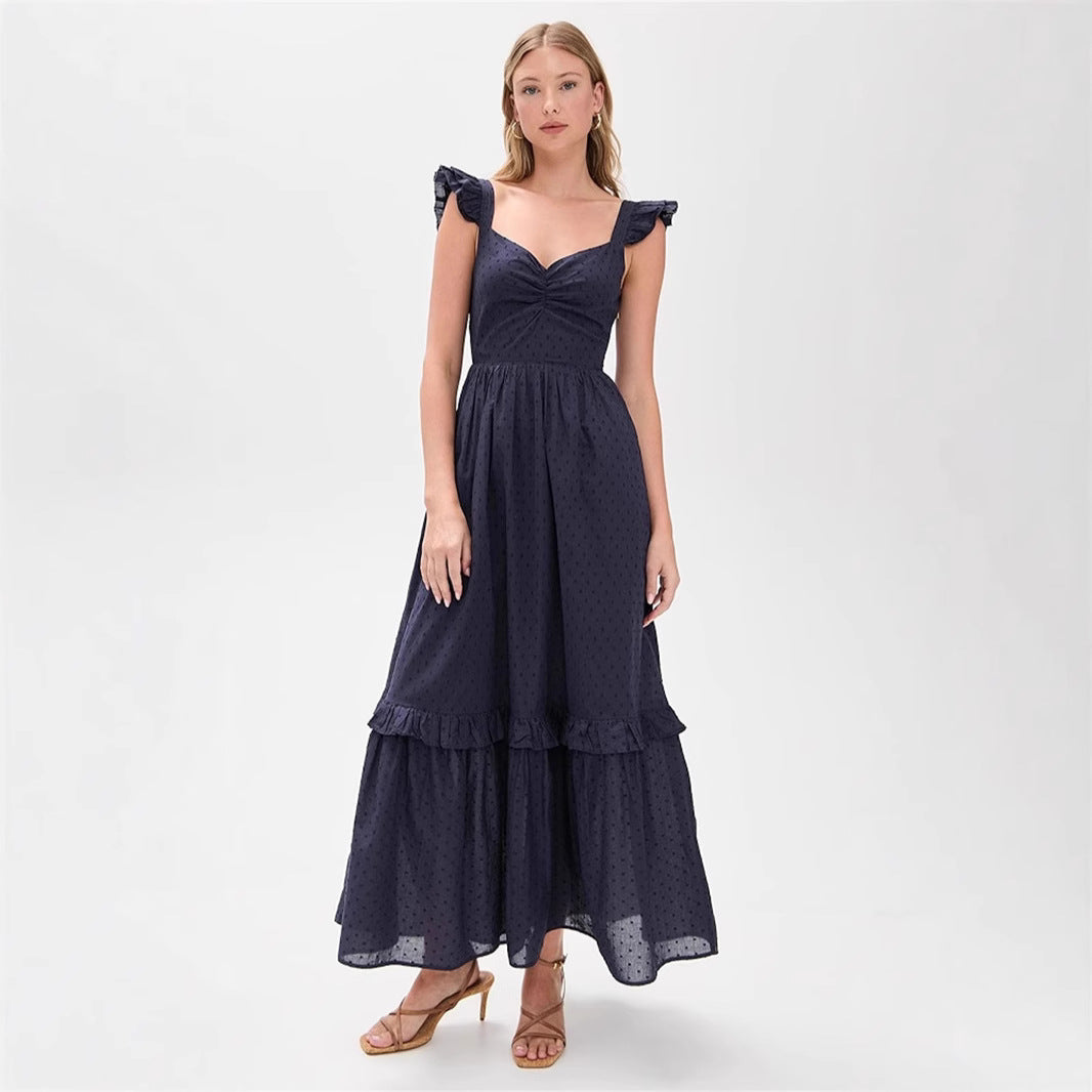 Dame Maxikjole med ruffles detaljer og dyb udskæring Stilla