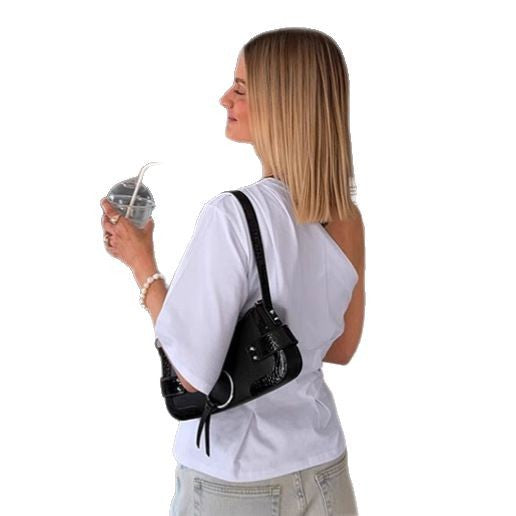 Damer asymmetrisk top med en one-shoulder design og voluminøs kant Stilla