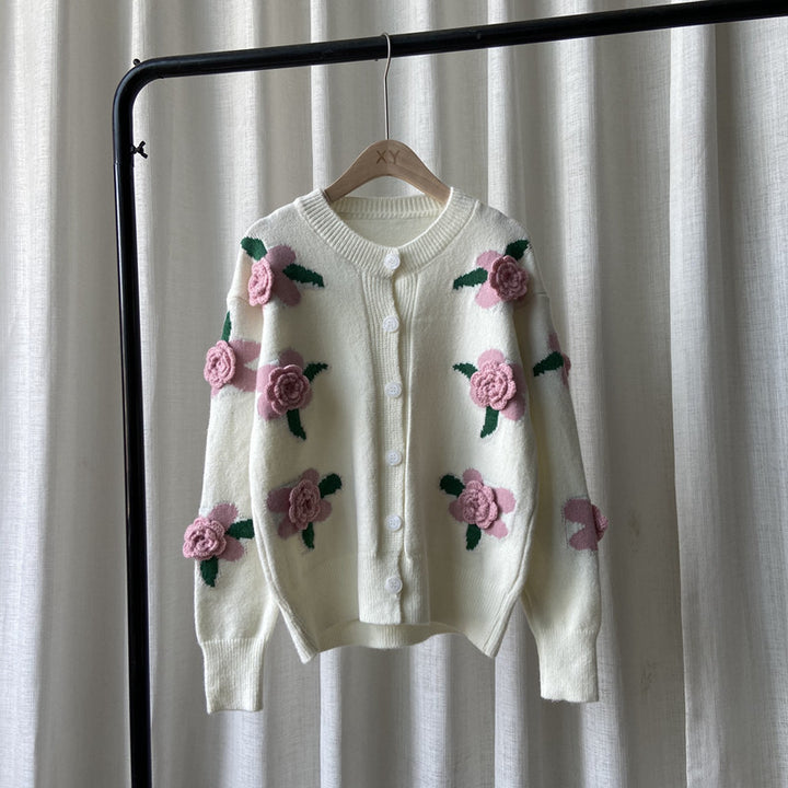 Dame cardigan med blomster motiver Stilla