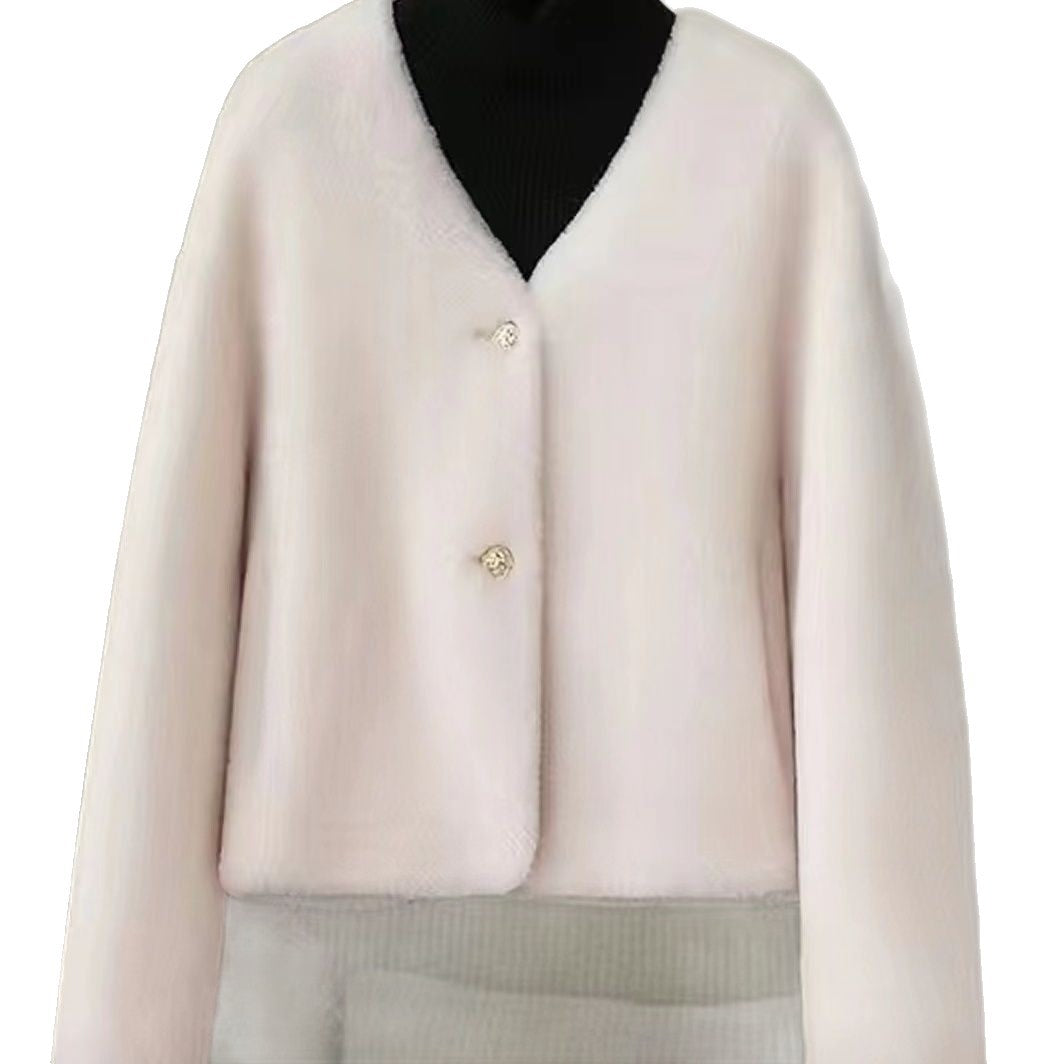 Kvinders fluffy kort jakke med elegante knapper Stilla