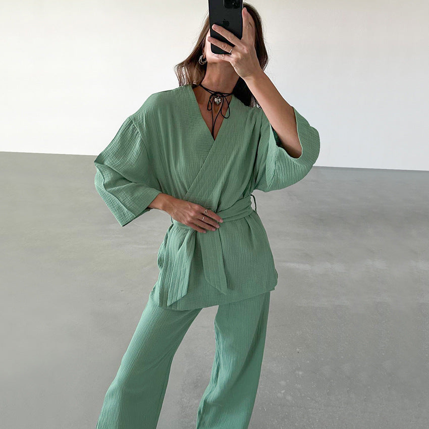 Dame Lounge-sæt med kimono-snit og bredt ben Stilla