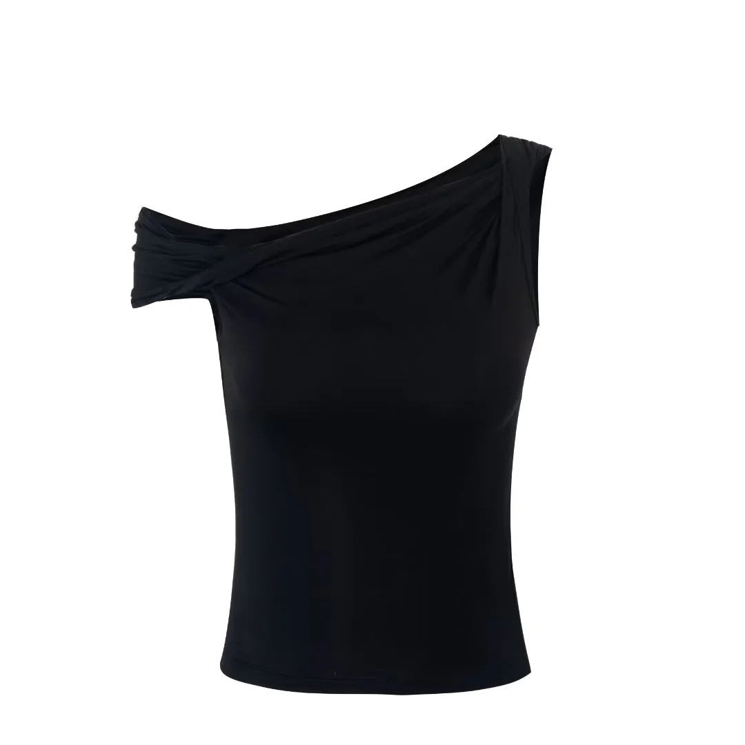 Dame asymmetrisk top med dekorativt draperingselement Stilla