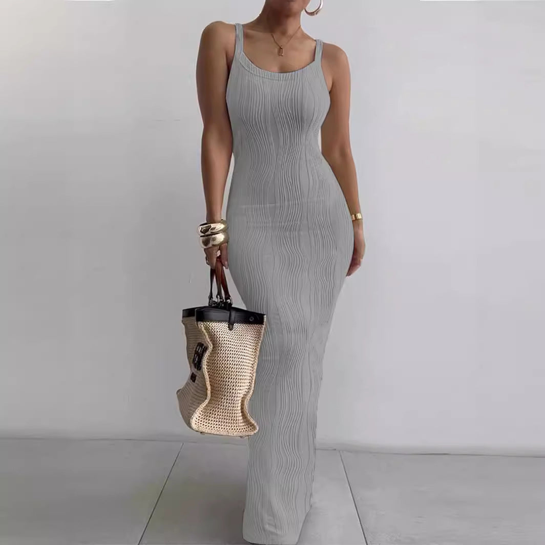 Dame Stilfulde Rib Maxi Kjole Stilla