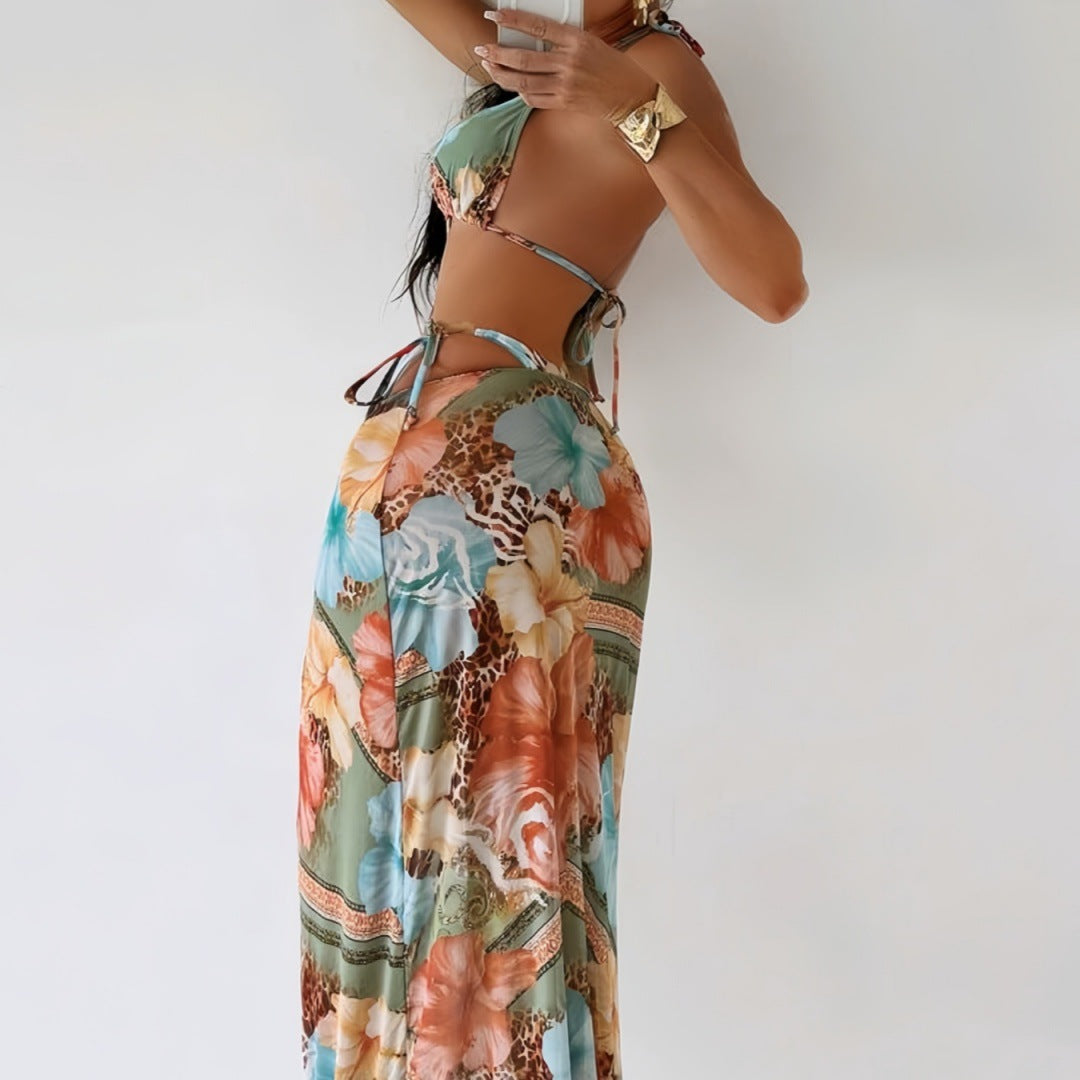 Dame Maxi-badedragt med floralt design og modecut-out Skovae