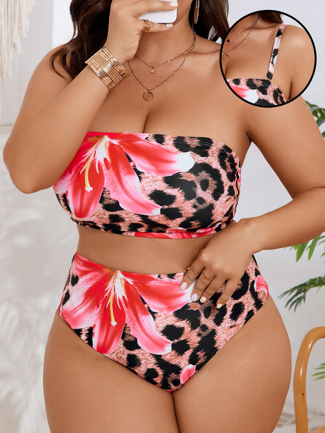 Dame Bandeau-bikini med blomster- og dyremønster Skovae