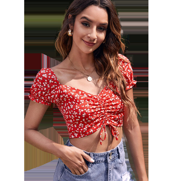 Dame Crop-top med legende blomsterdesign og rynk Stilla
