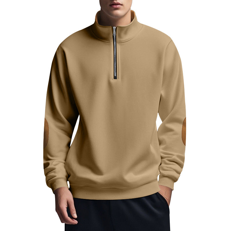 Herrer fleece-pullover med halvdelen lynlås og elegante albue-patches Stilla