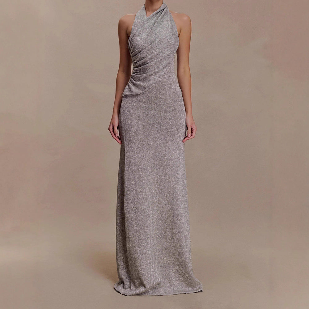 Damer Elegant Maxi kjole med skinnende stof og raffineret vavledetail Skovae