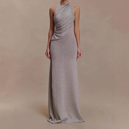 Damer Elegant Maxi kjole med skinnende stof og raffineret vavledetail Skovae