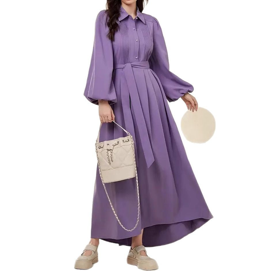 Dame skjortekjole med elegante puffærmer Stilla