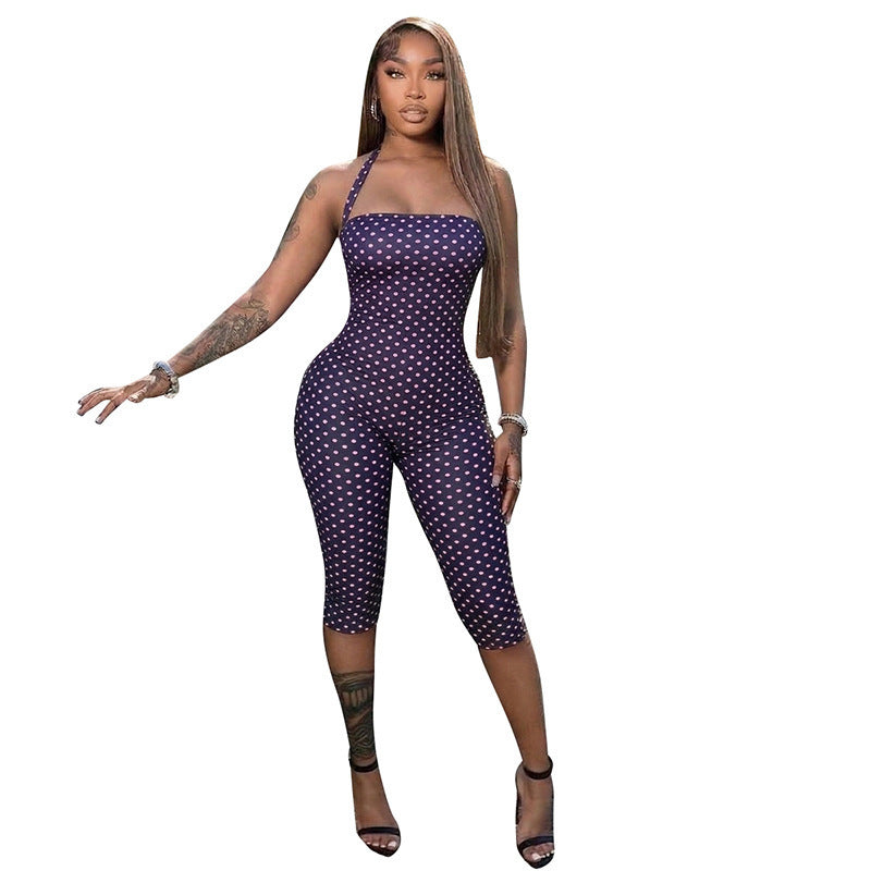 Dame Bodycon Jumpsuit med prikmønster og off-shoulder design Skovae