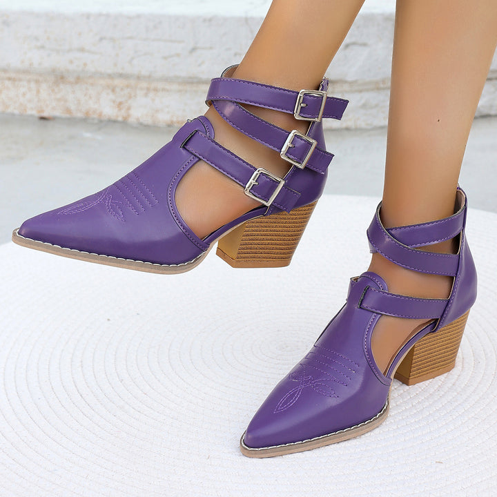 Dame elegante Slingpumps med asymmetrisk remdesign og behagelig blokhæl Stilla