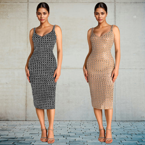 Dame Elegante Figurformet Midi-Kjole med transparent netdesign og glitrende accenter Stilla