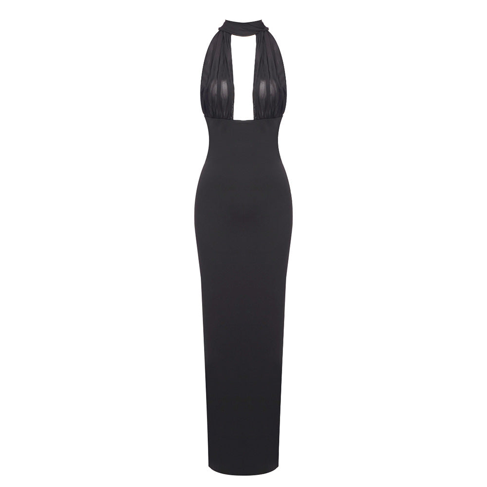 Dame Elegant Maxikjole med højtstående halterneck og figursyet silhuet Stilla
