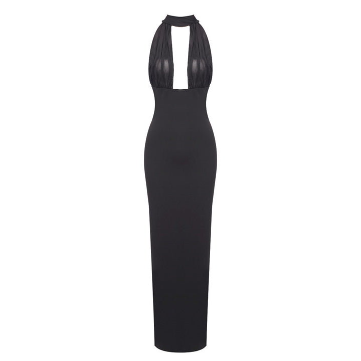 Dame Elegant Maxikjole med højtstående halterneck og figursyet silhuet Stilla