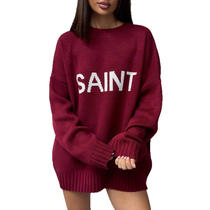 Kvinder Oversized Strik Sweater med Kreativ Skrift Stilla