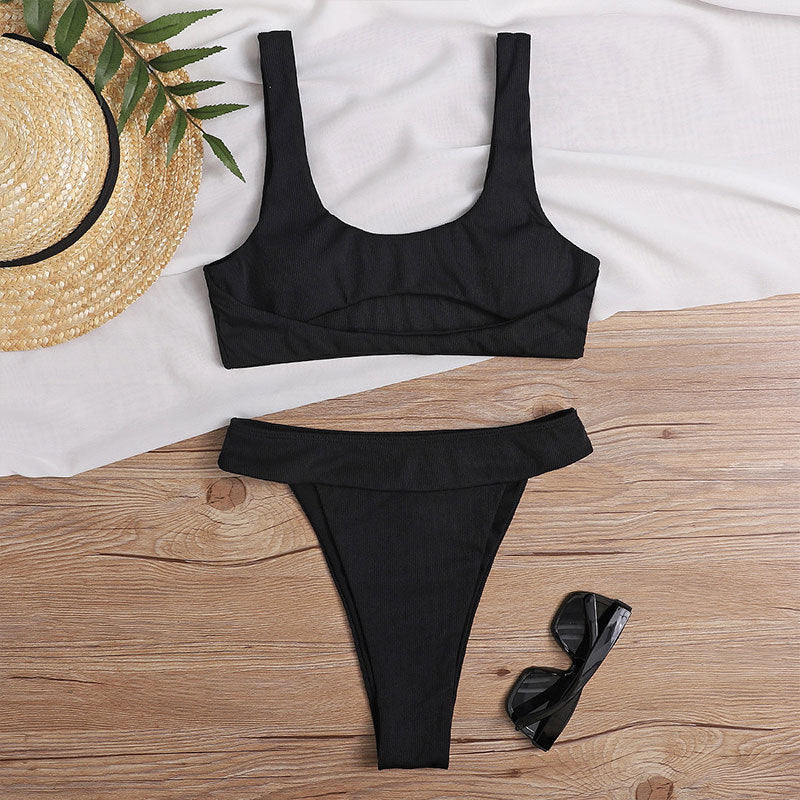 Dame To-delt Bikini-sæt med elegant cropped-top og høj benudskæring Skovae