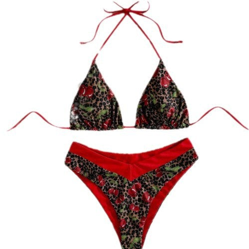 Dame Triangel-Bikini med floralt leopardmønster og justerbare stropper Stilla
