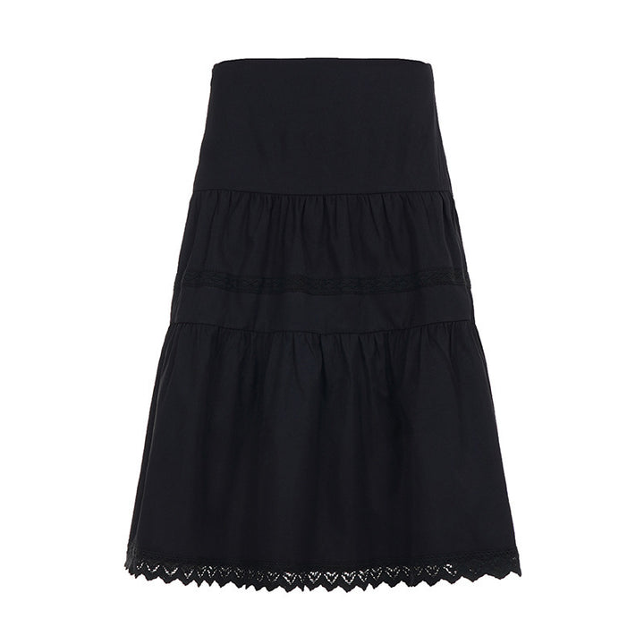 Dame elegant lagdelt nederdel med spidsdetaljer Skovae