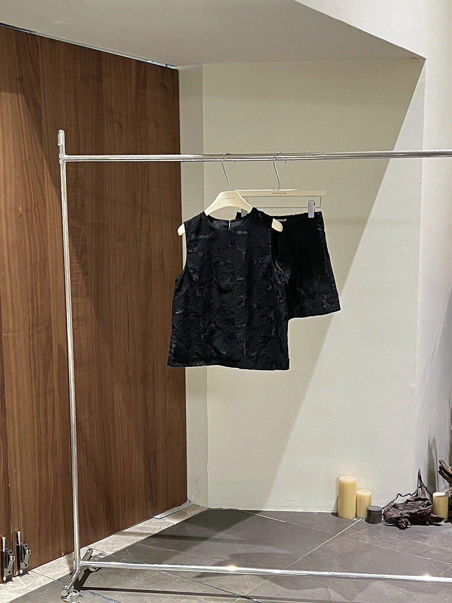 Dame elegant top og shorts sæt med struktureret stof Stilla