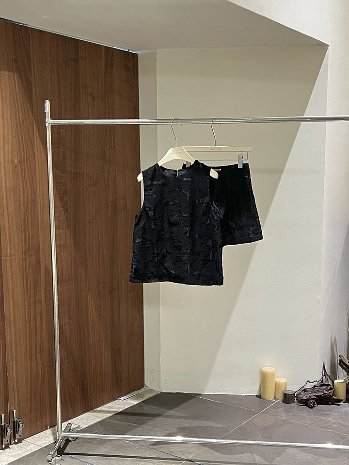 Dame elegant top og shorts sæt med struktureret stof Stilla