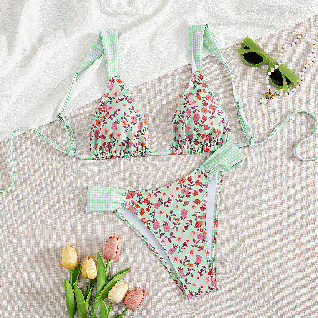 Dame Triangle-Bikini med blomsterdesign og justerbare stropper Skovae