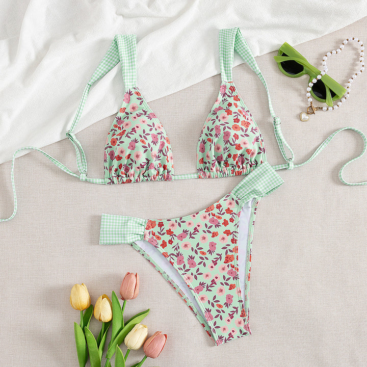 Dame Triangle-Bikini med blomsterdesign og justerbare stropper Skovae
