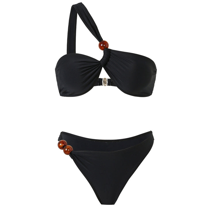 Dame Bikini-sæt med asymmetrisk Halter-neck og dekorative bukseknapper Skovae
