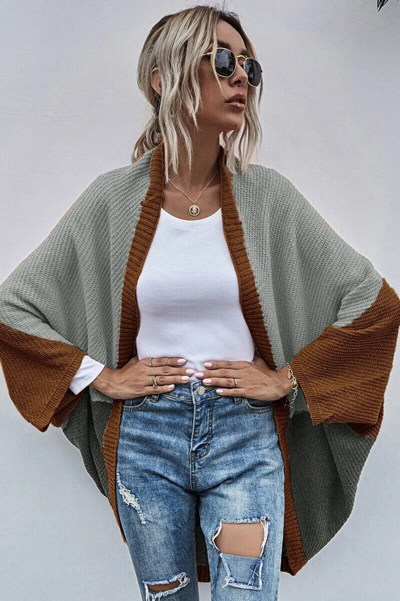 Stilla | Boho farveblok cardigan med vide ærmer