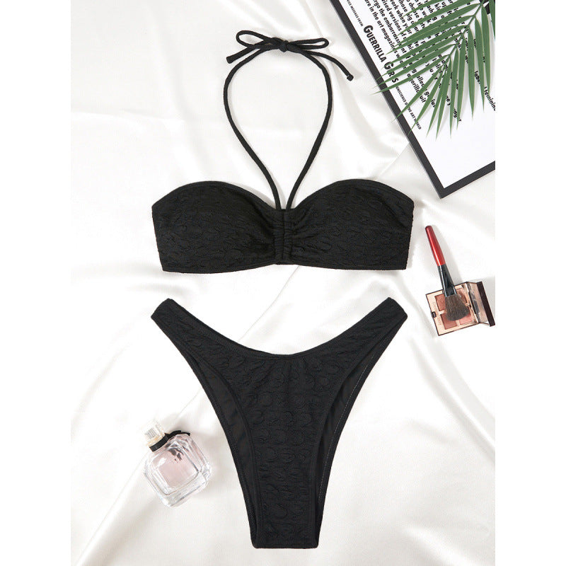 Dame Bandeau Bikini med justerbare stropper og eksklusivt teksturmønster Skovae