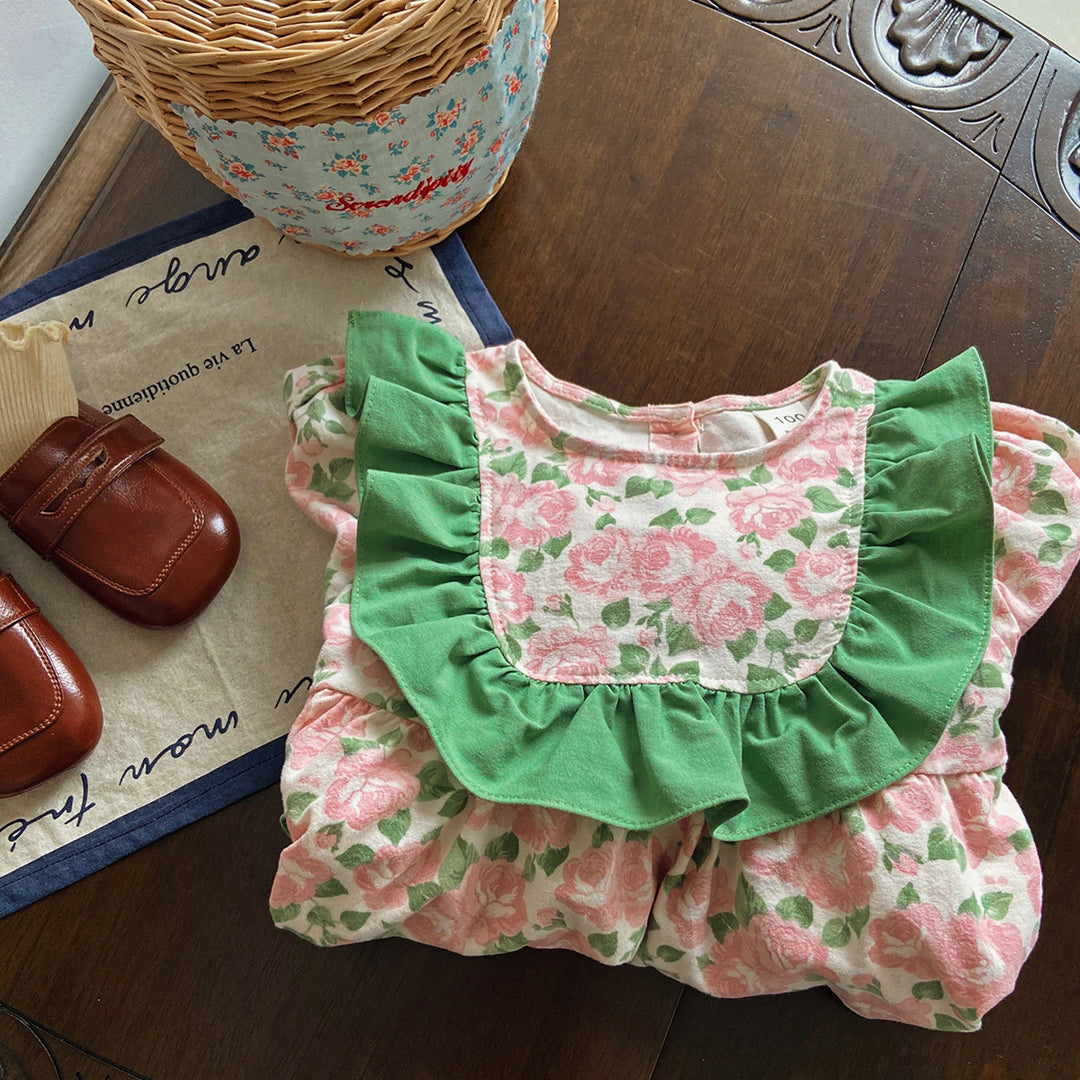 Pige Floral Ruffle Langærmet Kjole Stilla