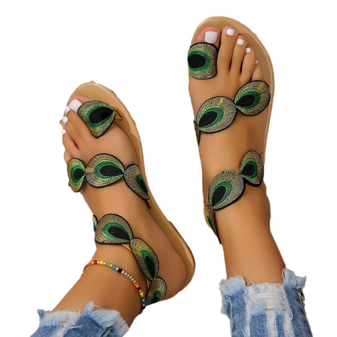 Dame Komfortable Sandaler med unikt Påfuglefjer-Design Stilla