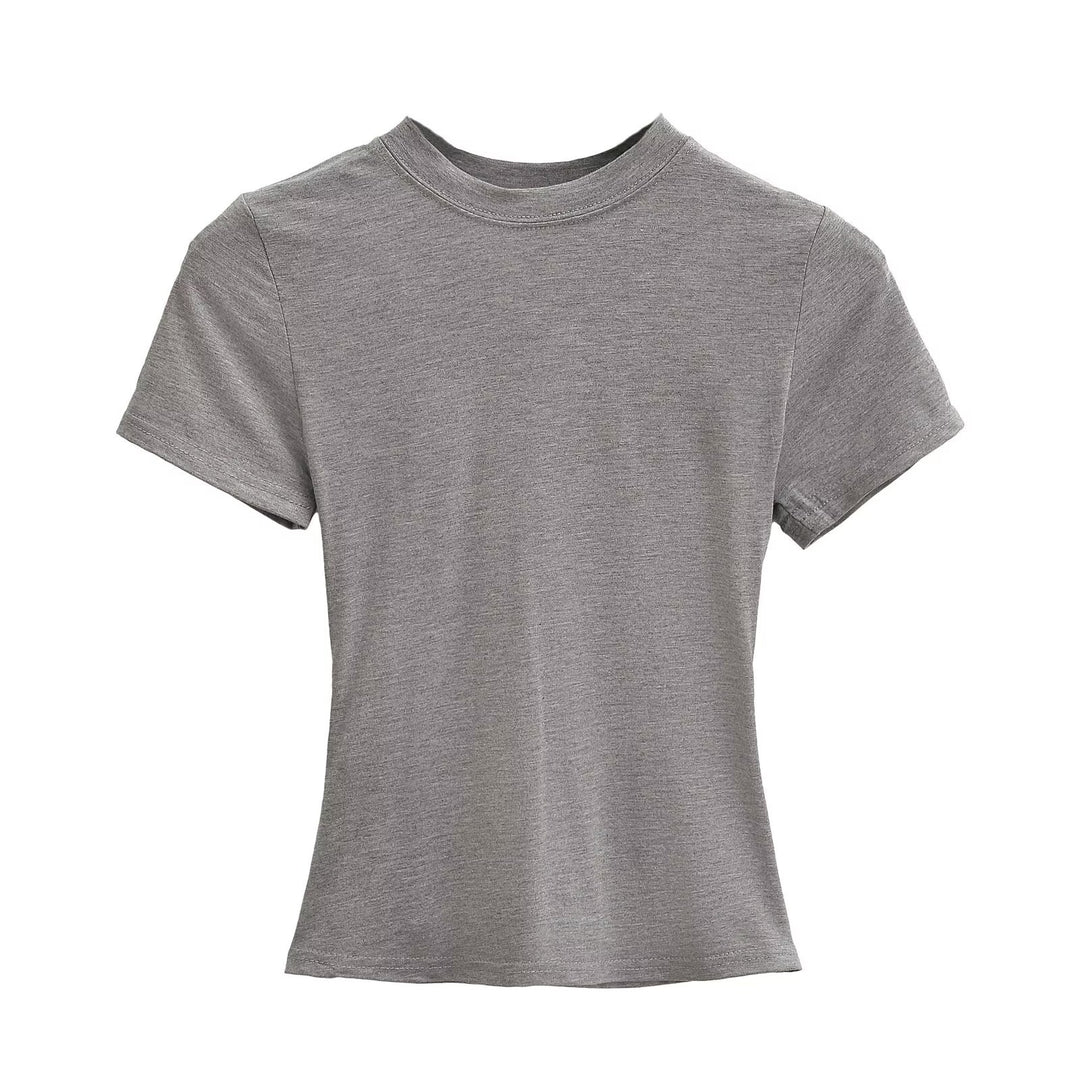 Dame kortærmet T-shirt med højplease krave og figursyet snit Stilla