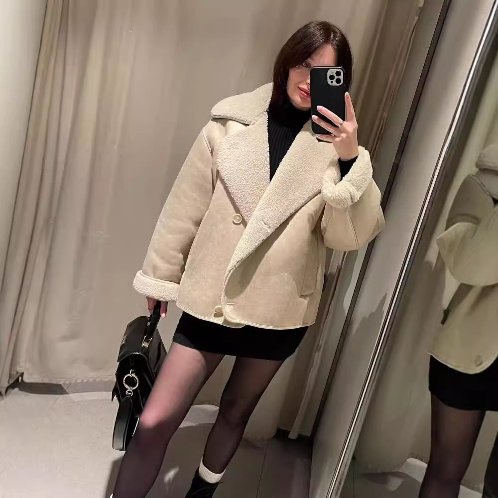 Kvinders hyggelige jakke med faux fur krave Stilla