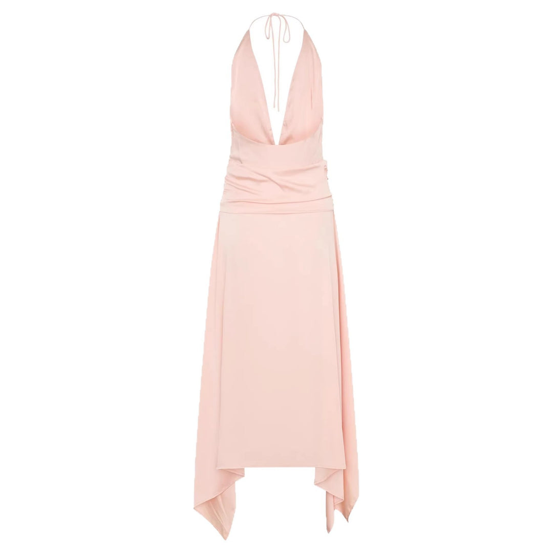 Dame Elegant Wrap kjole med dyb V-halsudskæring og asymmetrisk kant Skovae